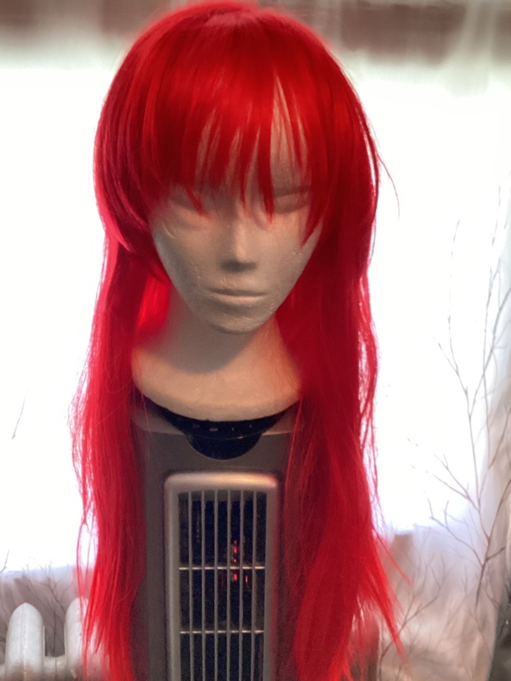 Vibrant Red Long Women's Wig with Bangs